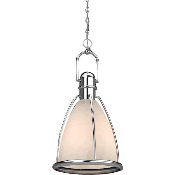 Volume Lighting 1-Light Indoor Brushed Nickel Lantern Hanging Pendant with Caged White Glass Shade
