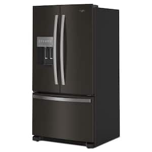 36 in. 24.7 cu. ft. Wide French Door Bottom Mount Refrigerator in Black Stainless with Maximum Ice Capacity