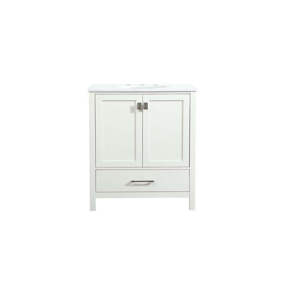 Timeless Home 30 in. W Single Bath Vanity in White with Engineered Stone Va