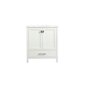 Timeless Home 30 in. W Single Bath Vanity in White with Engineered Stone Vanity Top in Calacatta with White Basin