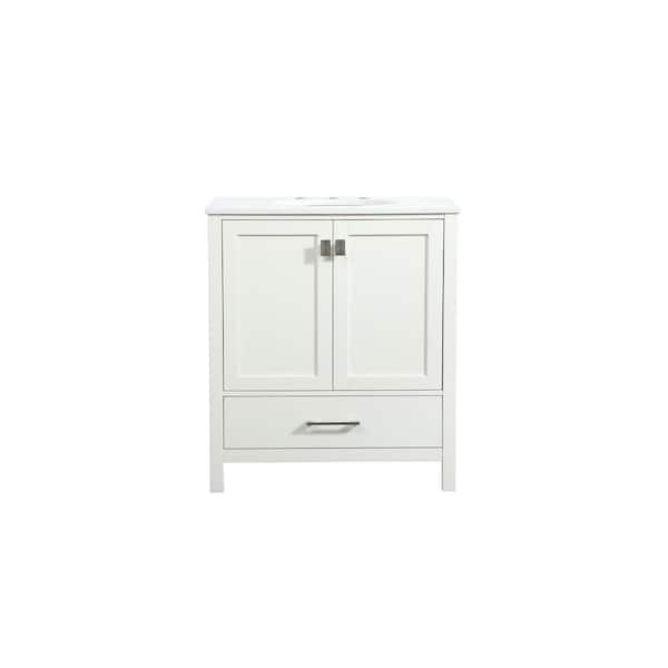 Unbranded Timeless Home 30 in. W Single Bath Vanity in White with Engineered Stone Vanity Top in Calacatta with White Basin
