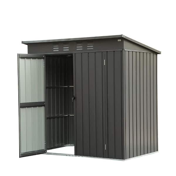 4 ft. W x 6 ft. D Outdoor Garden Storage Shed, Galvanized Steel Storage with Lockable Door, Gray (24 sq. ft. )