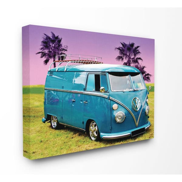 The Stupell Home Decor Collection 16 In X In Vintage 70s Blue Vw Bus With Purple Palm Trees By Daphne Polselli Canvas Wall Art Mwp 455 Cn 16x The Home Depot
