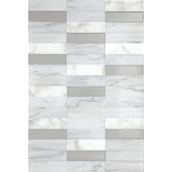 Daltile Xpress Mosaix Perfect-Fit White Carrara 12 in. x 18 in. Marble/Glass Straight Stack Mosaic Tile (10.57 sq.ft./case)