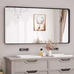 48 in. W x 30 in. H Rectangular Aluminum Framed Wall Mount Bathroom Vanity Mirror in Black