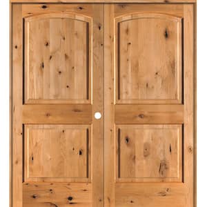56 in. x 80 in. Knotty Alder 2 Panel Left-Handed Clear Stain Wood Double Prehung Interior Door