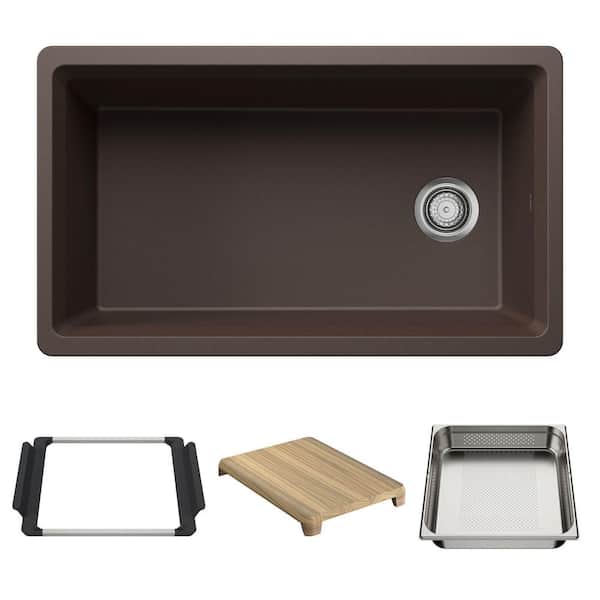Inteos 33 in. Undermount Single Bowl Cafe Granite Composite Kitchen Sink With Colander and Cutting Board