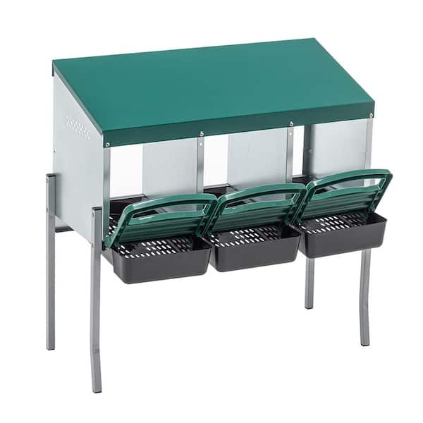Green 3-Holes Chicken Nesting Boxes with Legs, for Outdoor Chicken Coop