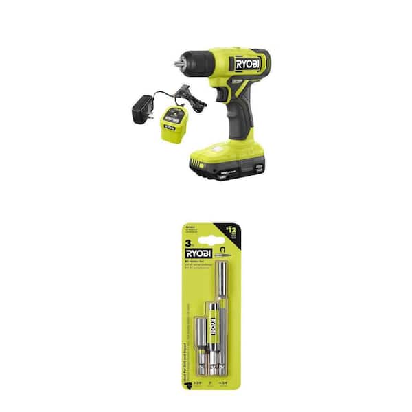 ONE+ 18V Cordless 3/8 in. Drill/Driver Kit with 1.5 Ah Battery and Charger and Impact Rated Bit Holder Set (3-Piece)