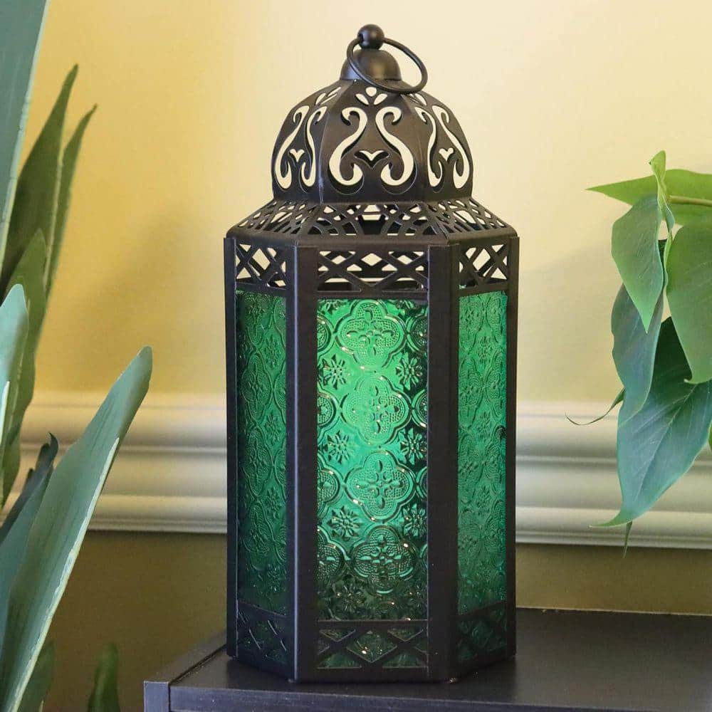 12 in. x 5.5 in. Black Metal Moroccan Lantern without Candle