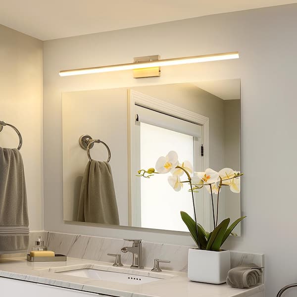24-Watt 1-Light Nickel Integrated LED Vanity Light for Bathroom Mirror and Various, 48 in. Modern Adjustable Wall Sconce