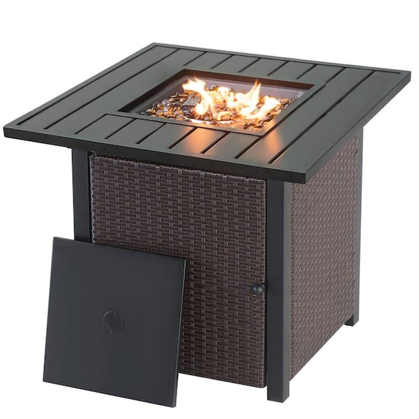 Unbranded 28 in. 40000 BTU, Patio Outdoor LP Rattan Gas Fire Pit Steel Tabletop (Brown)