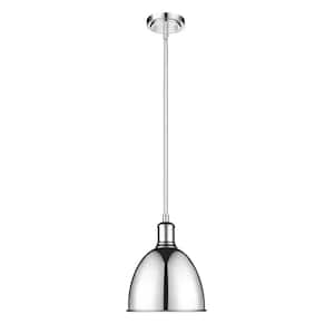 Sawyer 8.25 in. 1-Light Chrome Industrial Pendant with an Iron Shade