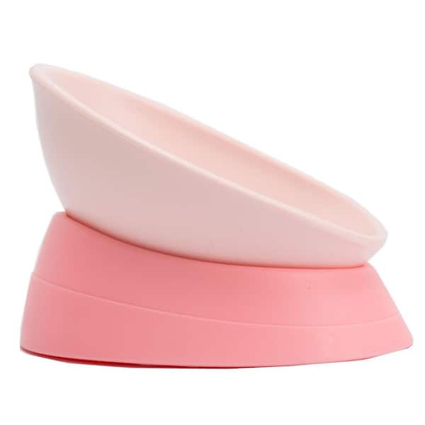 Unbranded Pink Bulldog Bowl Anti-Slip Detachable Rubber Pet Feeder Tilted Slope Base for Small/Medium Dogs and Cats 2 Cup