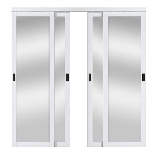 96 in. x 96 in. Solid Core 1-Lite Mirror White Primed MDF Interior Closet Sliding Door with Hardware