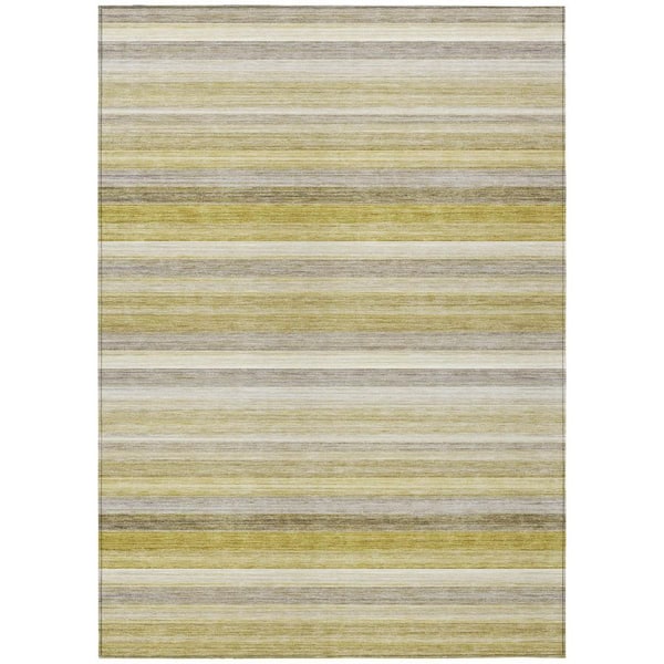 Yellow, Beige, Gray 9 ft. x 12 ft. Woven Striped Polyester Rectangle Indoor / Outdoor Area Rug
