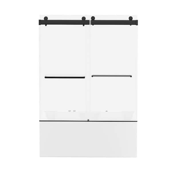 60 in. W x 62 in. H Double Sliding Bathtub Shower Tub Doors in Frameless Matte Black with Tempered Clear Glass (8mm)