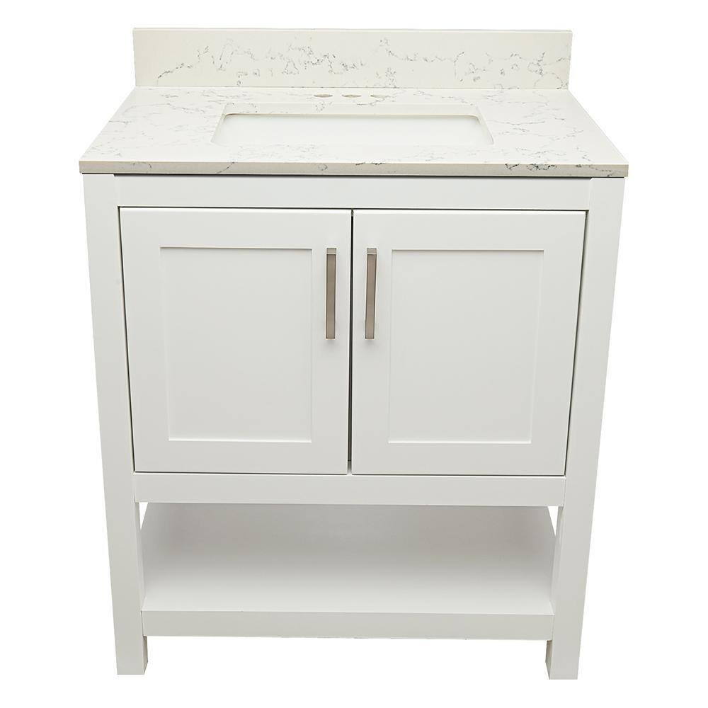 Tufino 31'' White Freestanding Bathroom Vanity with Carrara Marble Top