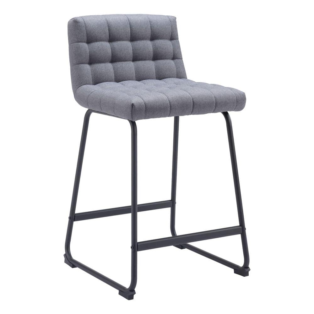 Gray Tufted Metal Frame Counter Stools, Set of 2