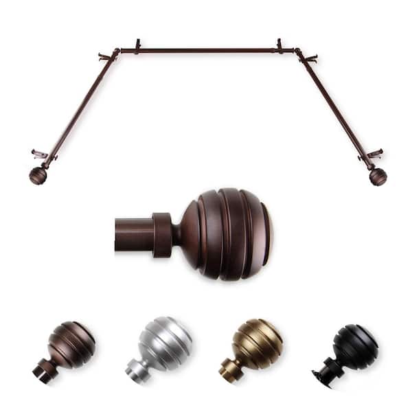 EMOH 13/16" Dia Adjustable 20"-36", 38"-72" Bay Window Curtain Rod with Ysabel Finials in Cocoa