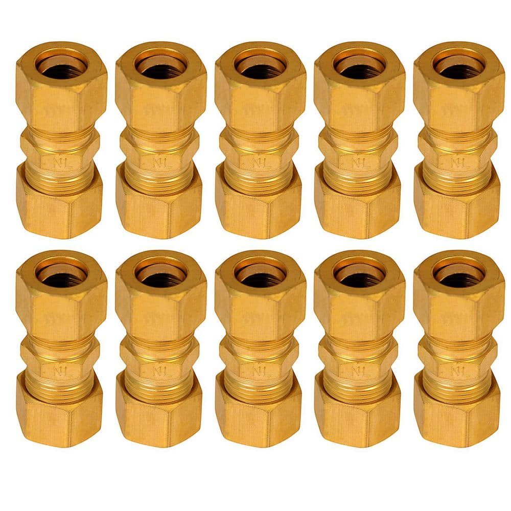 PLUMBFLEX 1/4 in. OD Compressio Union Brass for Use with Potable Water ...