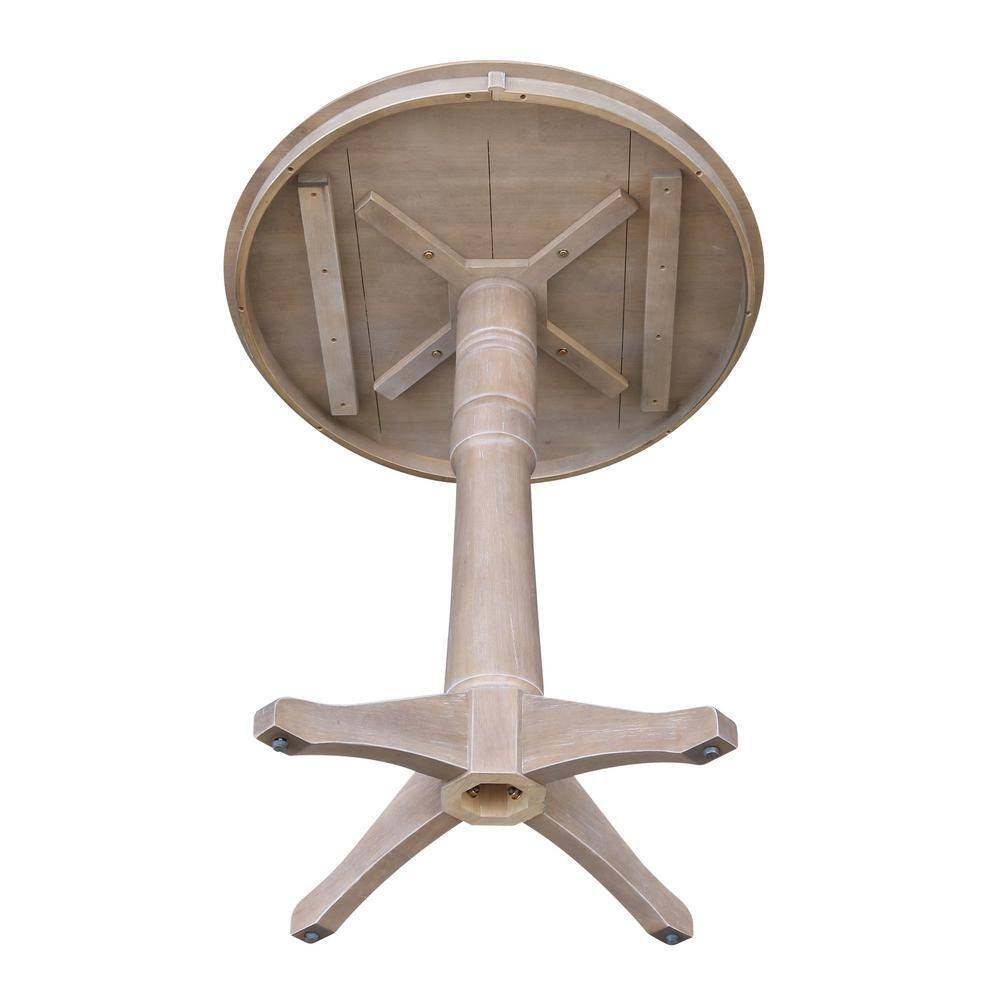 36" Round Washed Gray Solid Wood Bar Height Pedestal Table