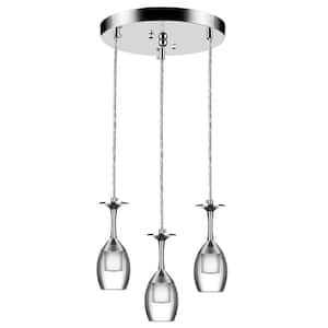 Cella 3-Light Integrated LED Chrome Pendant Light with Clear Acrylic Shade and Smart Color Changing Technology