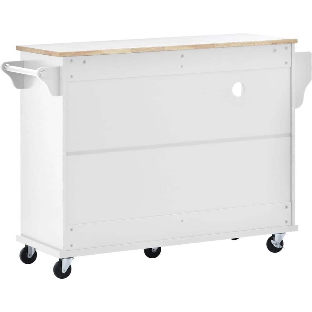 White Wood Kitchen Cart with Spice Rack and Storage