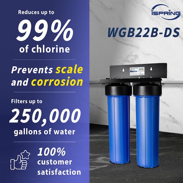 2-Stage Whole House Water Filter System, Reduces Scale, Corrosion, Chlorine, Taste, Odor, Water Descaler in Blue