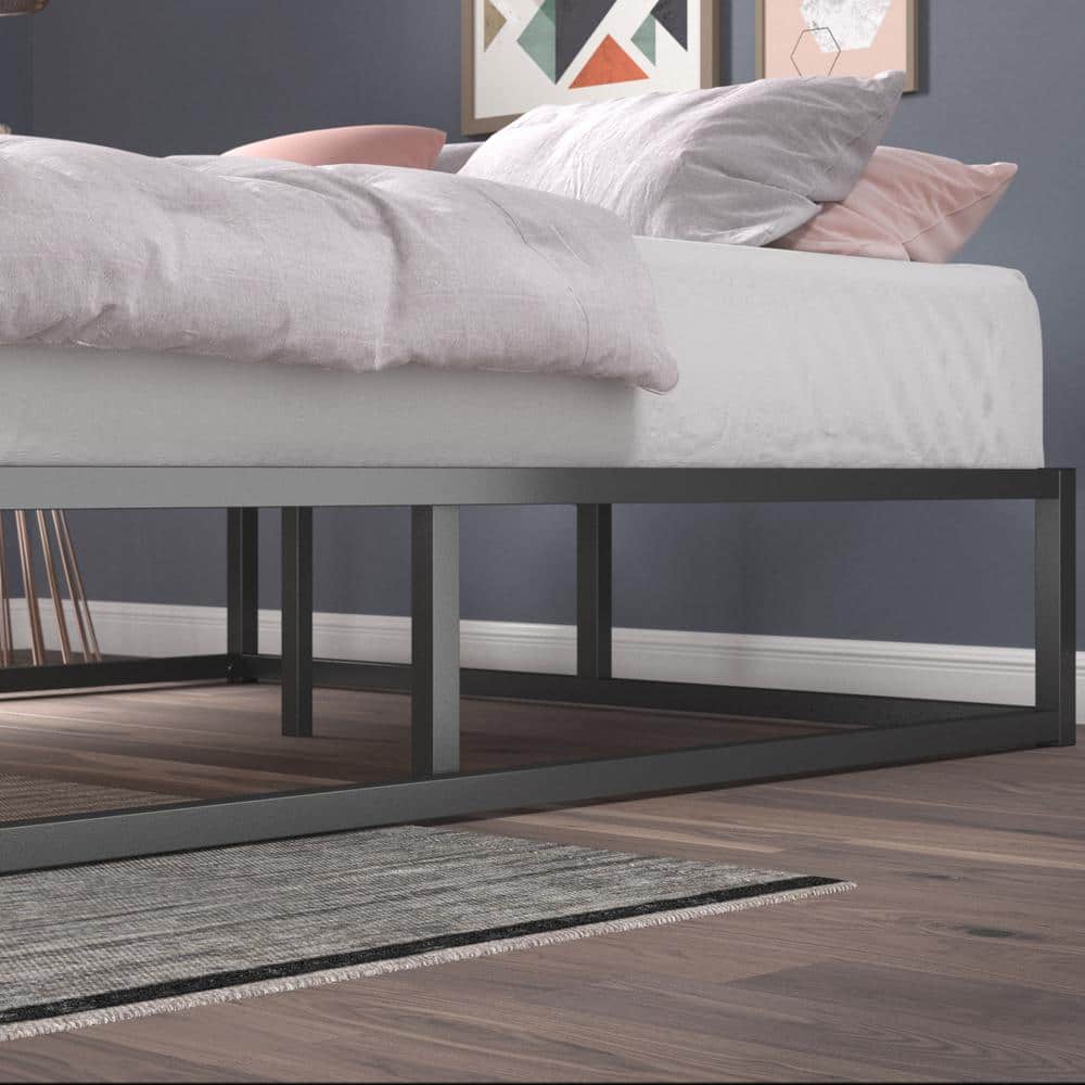Joseph Black Metal Queen Platform Bed with Wood Slats