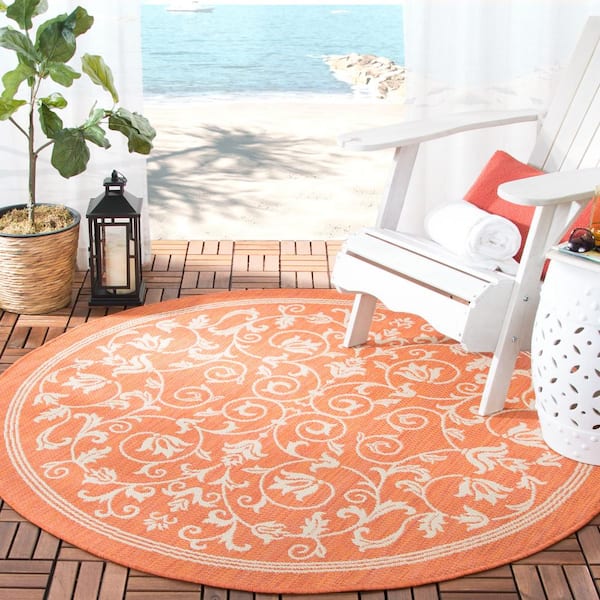 Courtyard Terracotta/Natural 5 ft. x 5 ft. Round Border Indoor/Outdoor Patio  Area Rug