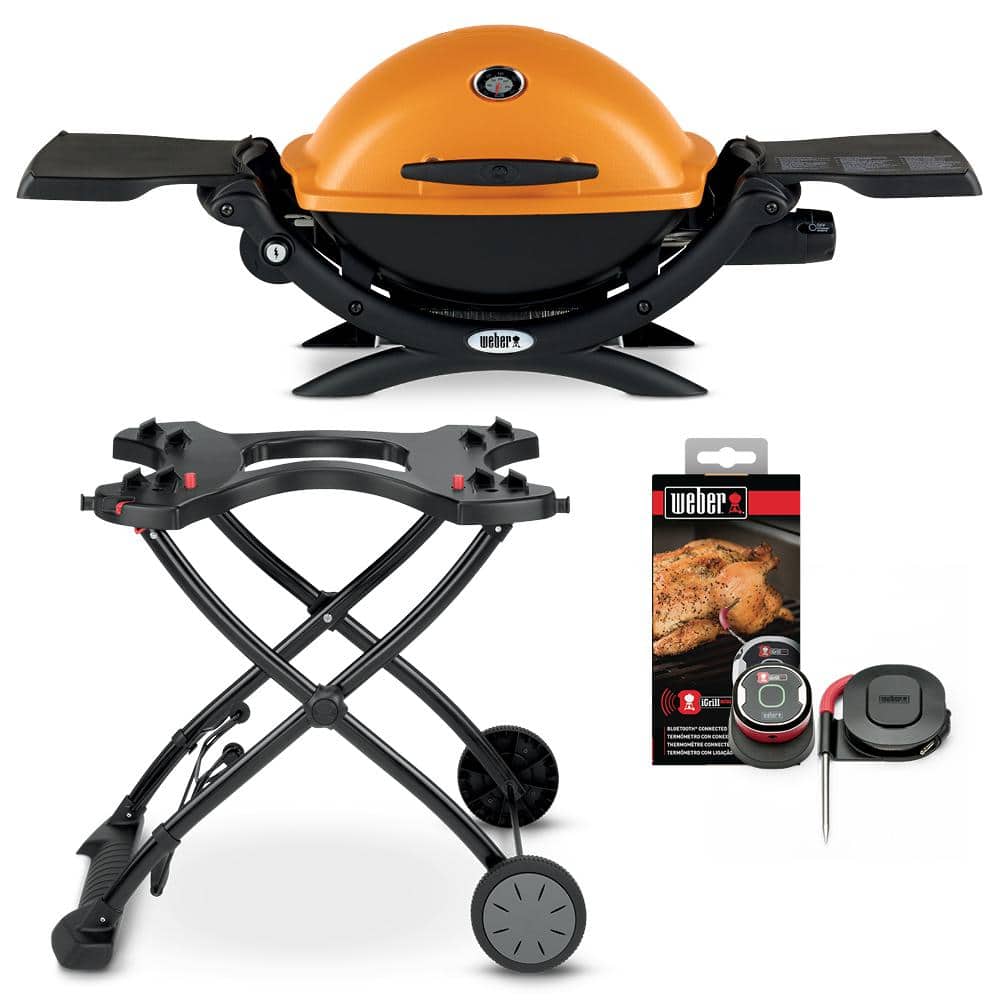 tredobbelt charter udløser Weber Q 1200 1-Burner Portable Propane Gas Grill Combo in Orange with  Rolling Cart and iGrill Mini 18112 - The Home Depot