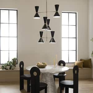 Phix 50 in. 12-Light Champagne Bronze and Black Mid-Century Modern Shaded Foyer Chandelier for Dining Room