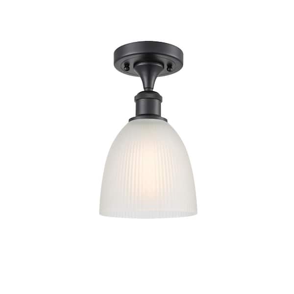 Innovations Castile 6 in. 1-Light Matte Black Industrial Semi-Flush Mount with Frosted Glass Shade