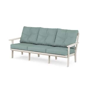 Mission Plastic Outdoor Deep Seating Couch in Sand with Glacier Spa Cushions
