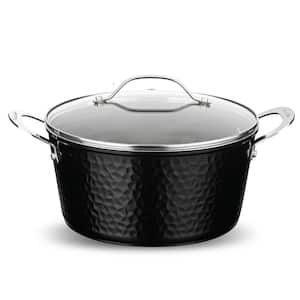 Hammered Black 5 qt. Aluminum Non-Stick Stock Pot with Glass Lid