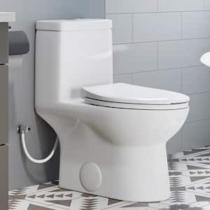 1-piece 0.8/1.28 GPF Dual Flush Elongated Toilet in White with Seat Included