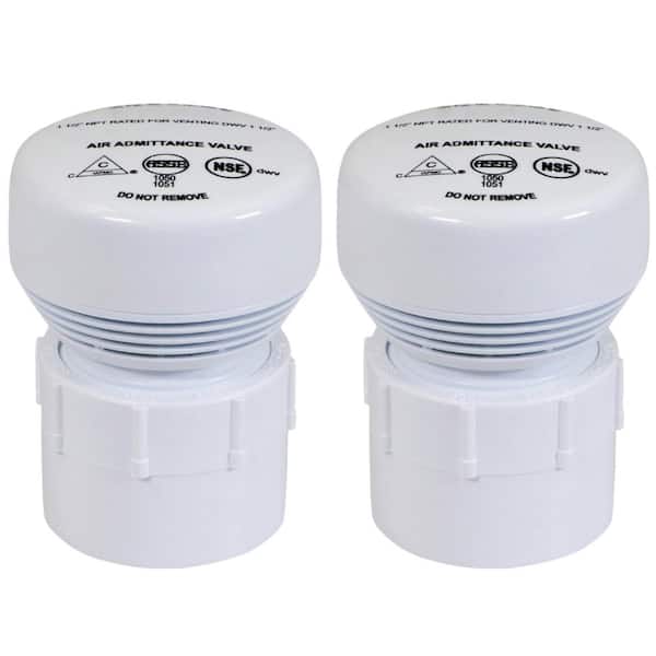 White Air Admitance Valve 1-1/2 in. PVC Adapter with 20 DFU Branch / 8 DFU Stack (2 Pack)