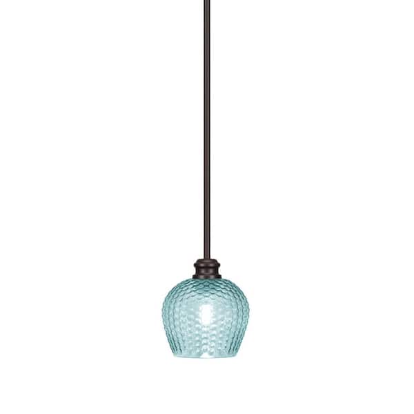 Unbranded Albany 60-Watt 1-Light Espresso Shaded Pendant Light with Turquoise Textured Glass Shade, No Bulbs Included