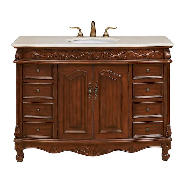 Unbranded Simply Living 48 in. W x 22 in. D x 36 in. H Bath Vanity in Teak with Beige Marble Top