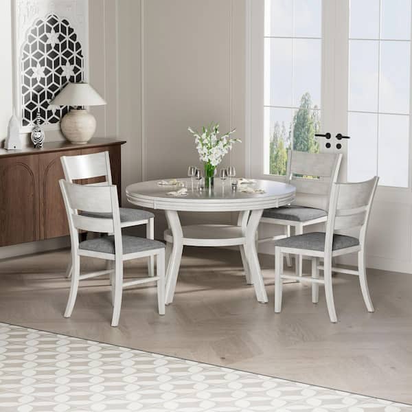VECELO Gray Wash Upholstered Dining Chairs Set Farmhouse Wooden Kitchen Chairs (4-Piece Set) Ladder Back Dining Room Chairs THD-AE-C16-GRY-2Px2