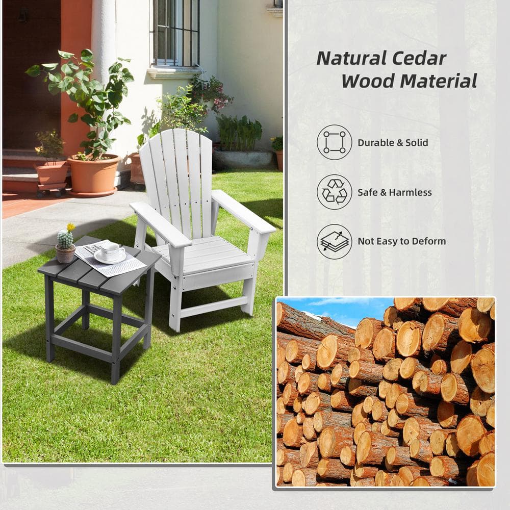 Gray Solid Fir Wood Square Outdoor Side Table