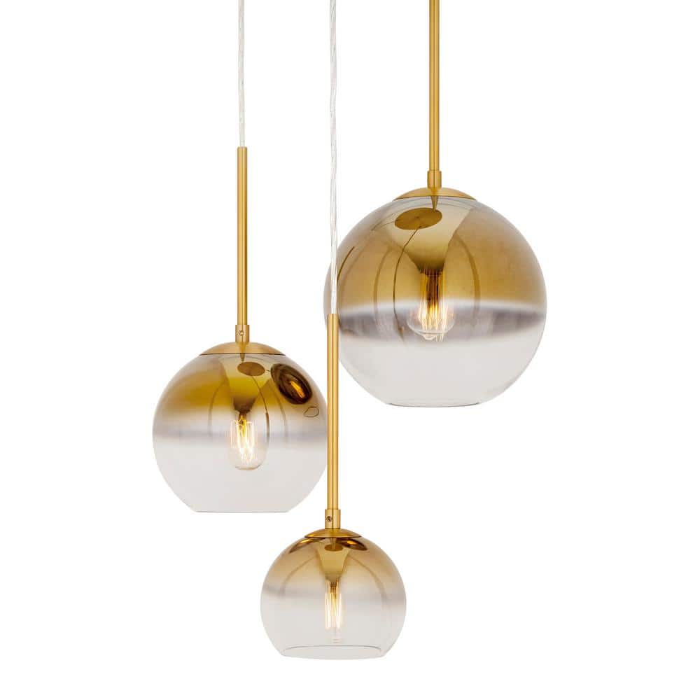 Soft Gold Ombre Globe Glass 3-Light Pendant