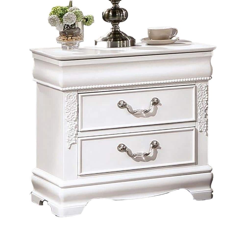 Aleci White and Nickel Solid Wood 2-Drawer Nightstand