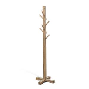 Rena Rustic Light Brown Hat and Coat Rack Stand with 8-Wood Hooks