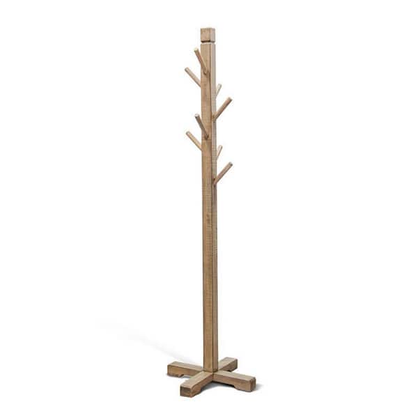 Rena Rustic Light Brown Hat and Coat Rack Stand with 8-Wood Hooks