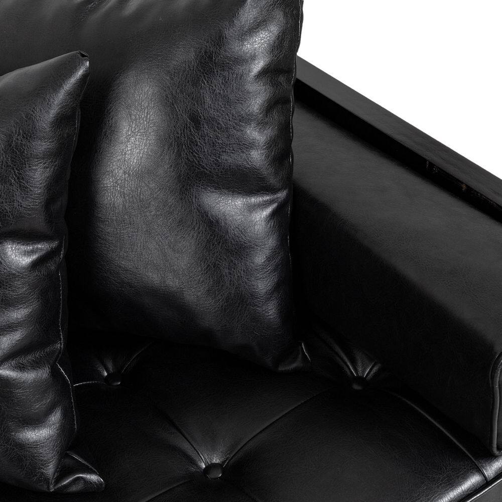 Midnight Black Faux Leather Tufted 2-Seat Loveseat
