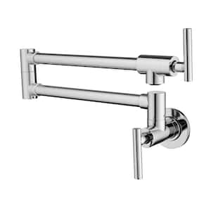 Commercial Wall Mounted Pot Filler Double-Handle Kitchen Faucet Folding Brass Swing Arm Modern Taps in Polished Chrome