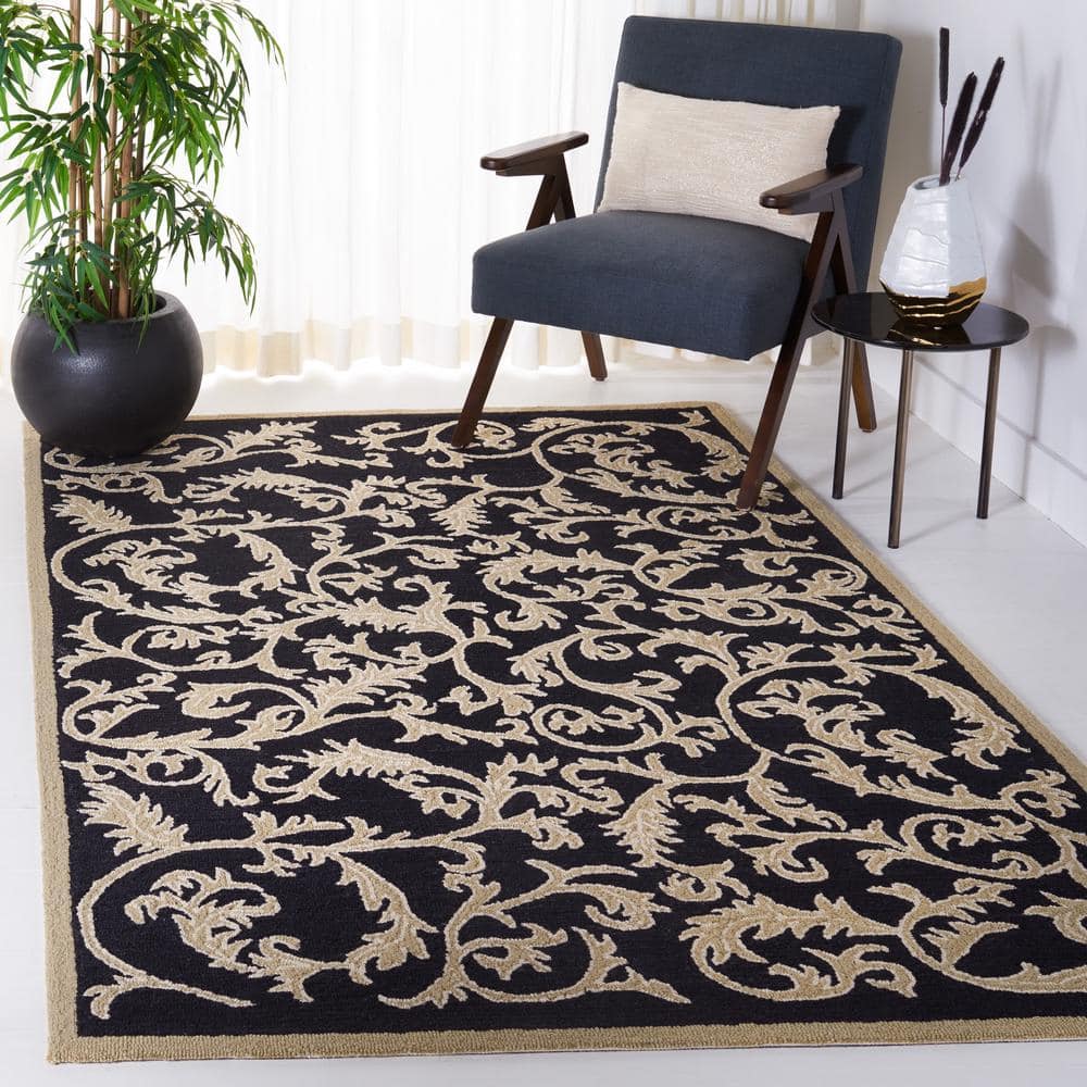 Chelsea Black and Olive Hand-Hooked Wool Area Rug