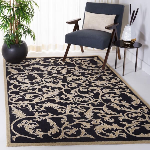 Chelsea Black Doormat 3 ft. x 4 ft. Floral Vines Area Rug